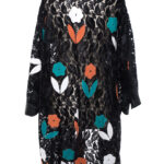 Płaszcz wieczorowy vintage lata 80-te koronka ze skórą one size (M-XL)