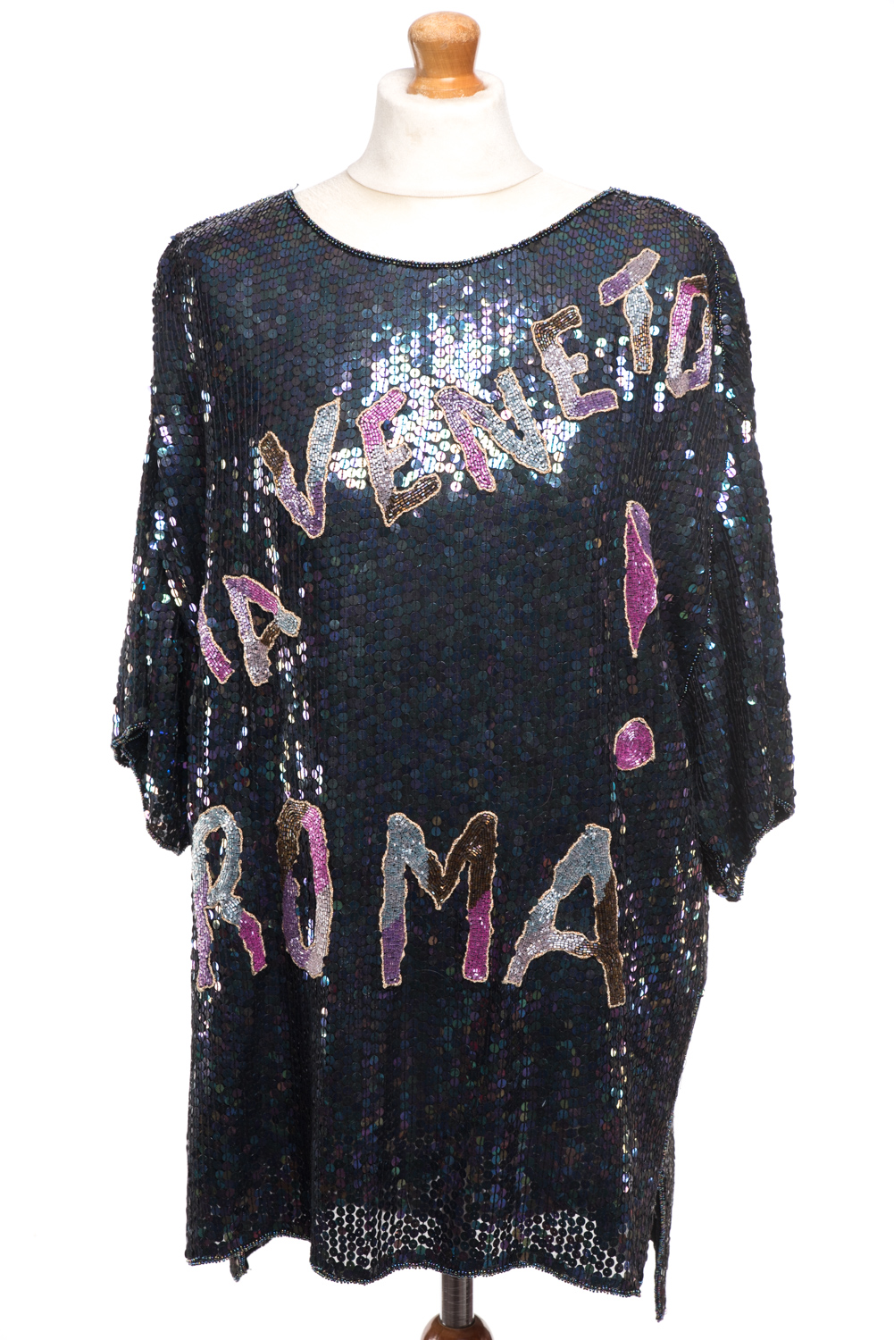 Top cekinowy jedwabny vintage lata 80-te M-XL oversize
