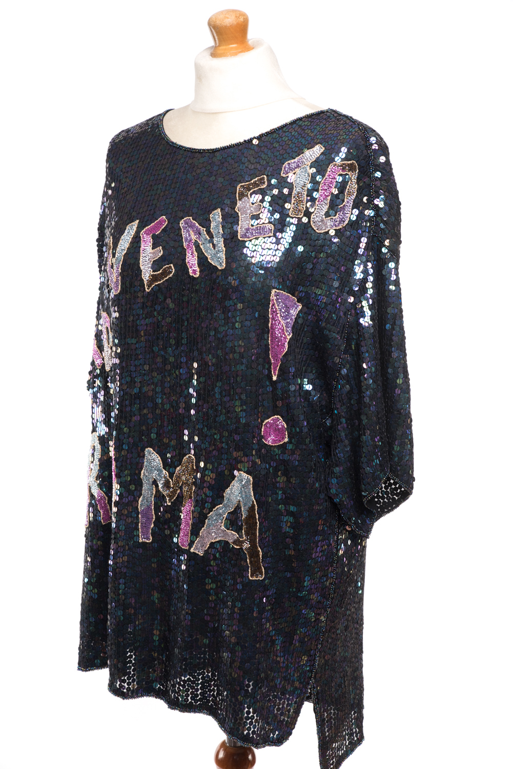 Top cekinowy jedwabny vintage lata 80-te M-XL oversize