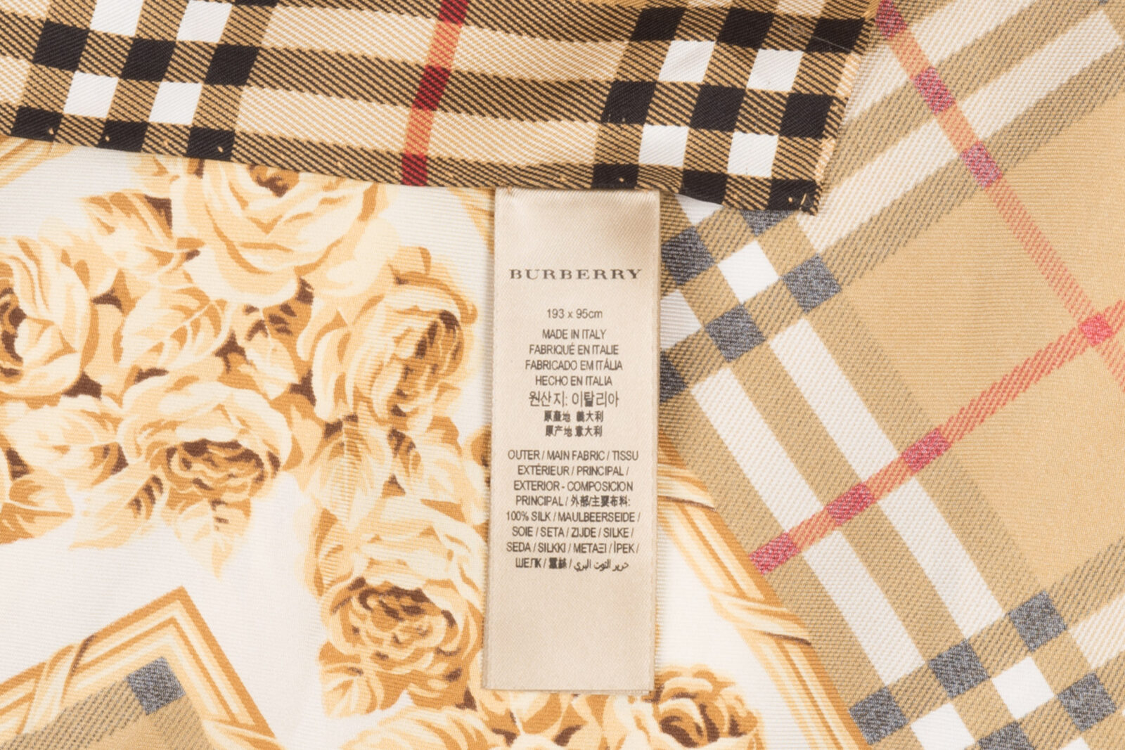 Apaszka jedwabna Burberry duża chusta pareo 193 x 95 cm