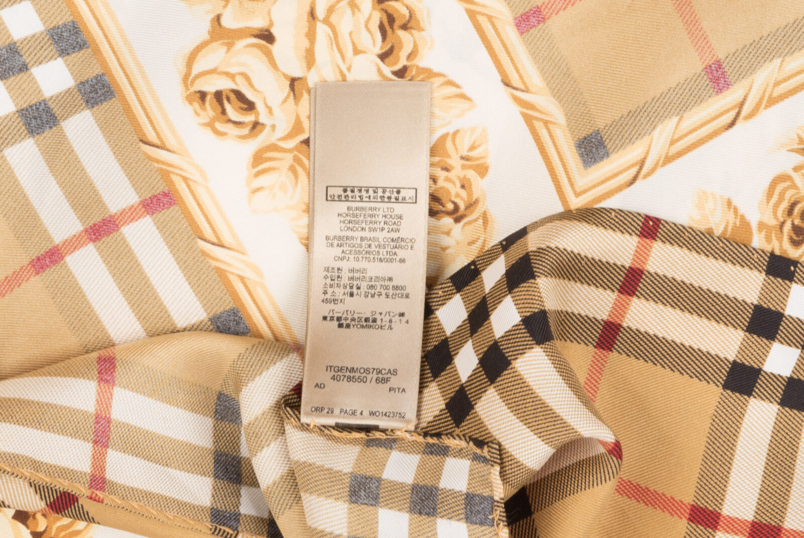 Apaszka jedwabna Burberry duża chusta pareo 193 x 95 cm