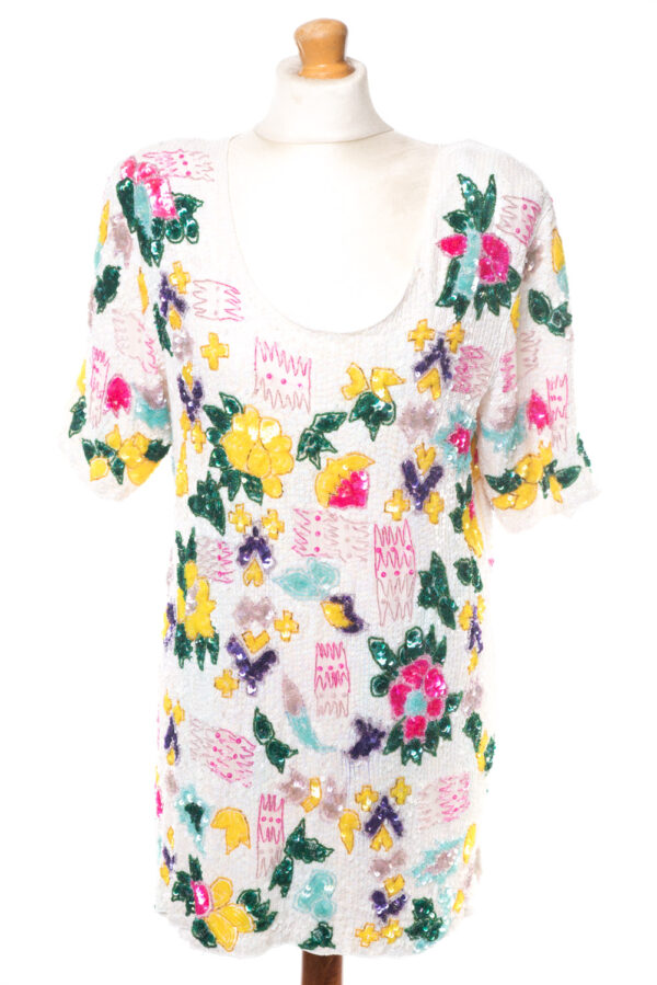 Top cekinowy/tunika vintage lata 80-te jedwabny M/L
